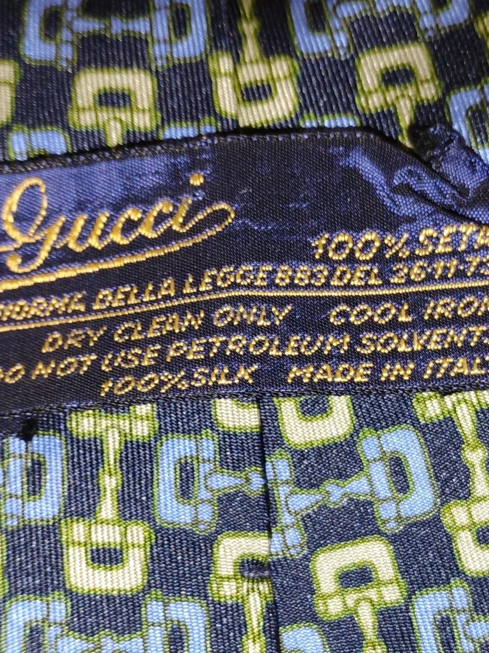 Gucci Silk Scarf in Navy, Light Blue & Lime